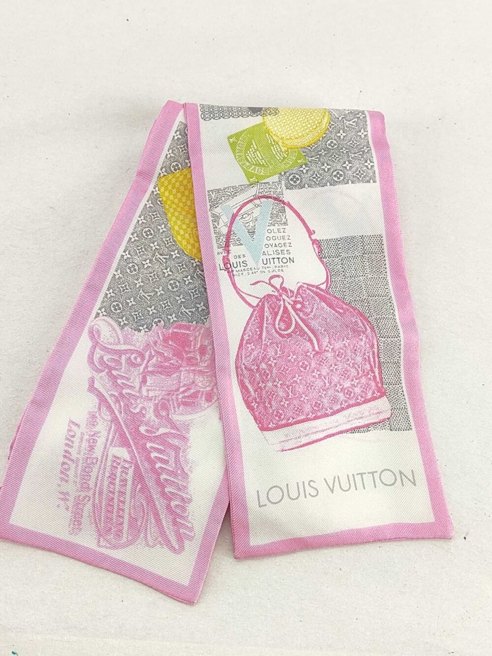 Louis Vuitton Pink Silk Bandeau Twilly Scarf Monogram Handbag Print